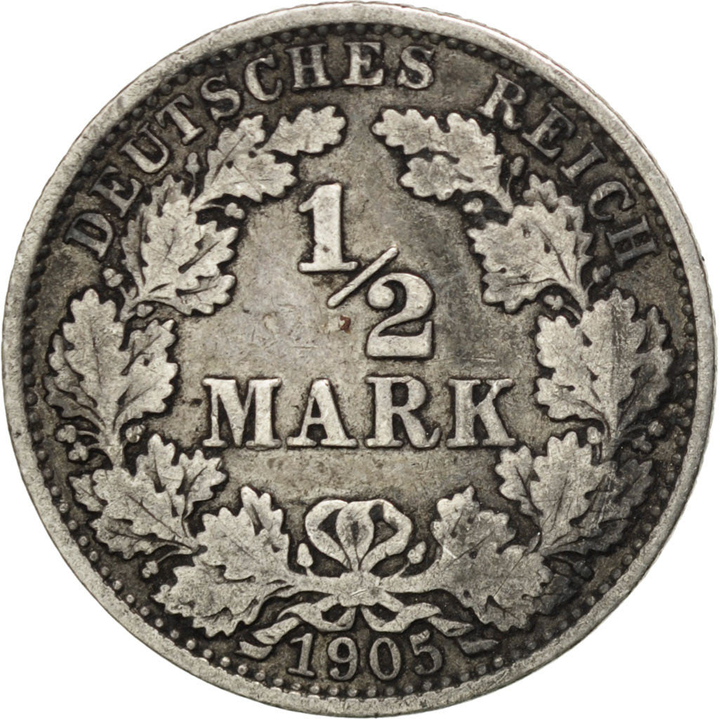 Moneta, GERMANIA - IMPERO, 1/2 Mark, 1905, Berlin, MB+, Argento, KM:17