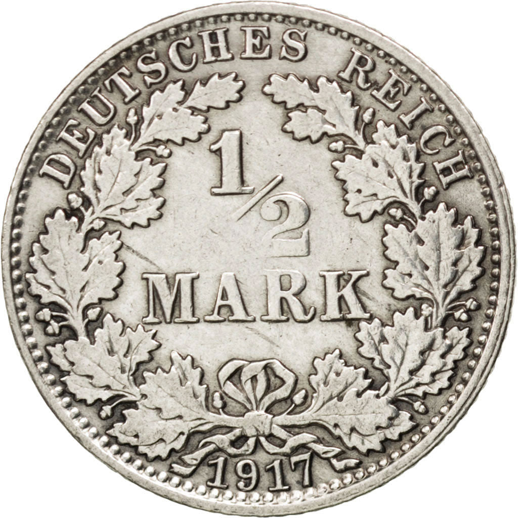 Coin, GERMANY - EMPIRE, 1/2 Mark, 1917, Berlin, EF(40-45), Silver, KM:17