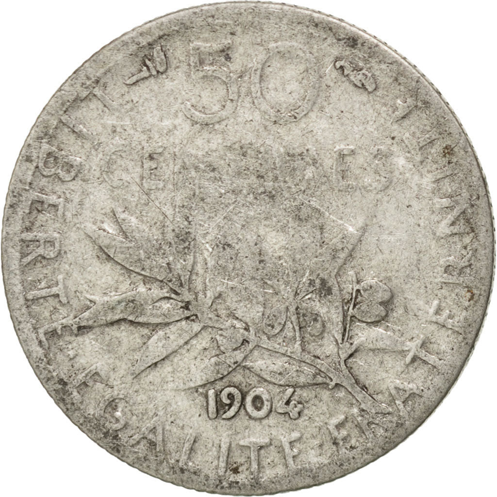 Munten, Frankrijk, Semeuse, 50 Centimes, 1904, ZG+, Zilver, KM:854, Gadoury:420