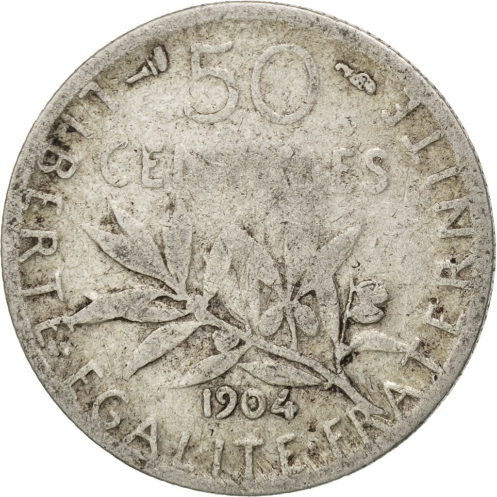 Moneda, Francia, Semeuse, 50 Centimes, 1904, BC, Plata, KM:854, Gadoury:420