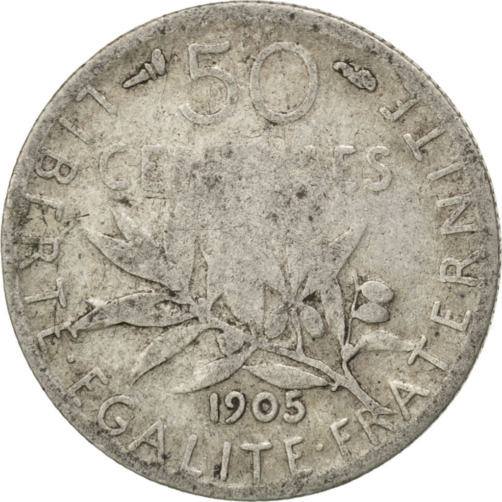Moneta, Francia, Semeuse, 50 Centimes, 1905, B+, Argento, KM:854, Gadoury:420
