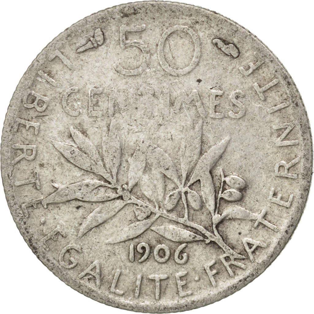 Coin, France, Semeuse, 50 Centimes, 1906, VF(20-25), Silver, KM:854, Gadoury:420