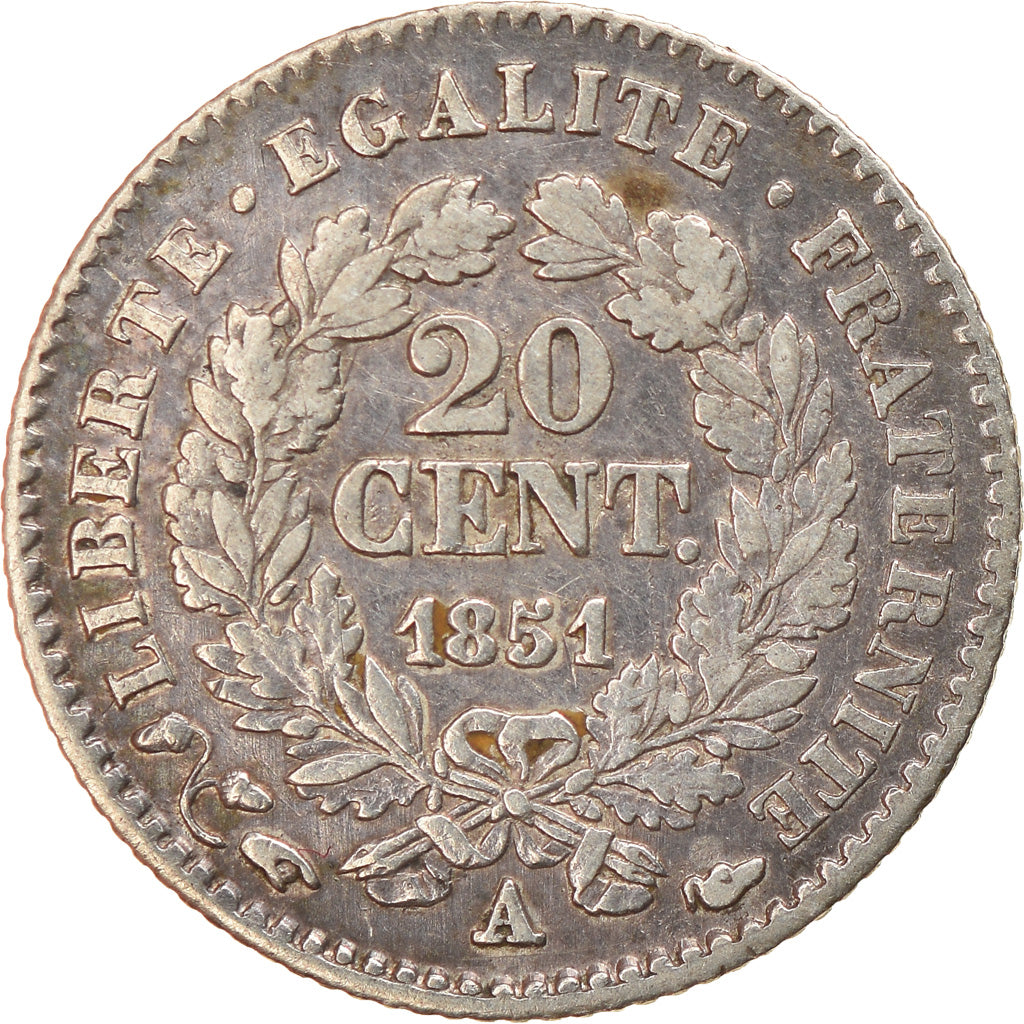 Monnaie, France, Cérès, 20 Centimes, 1851, Paris, TTB, Argent, Gadoury:303