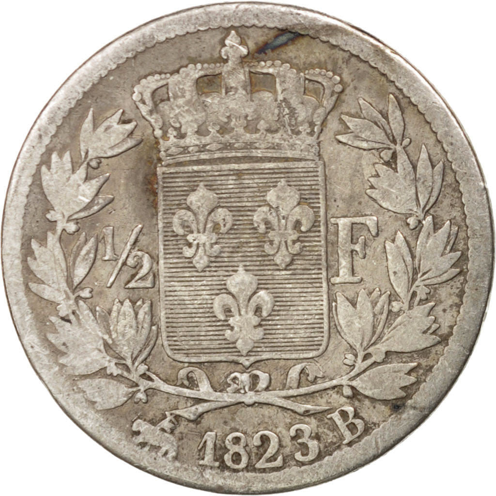 Münze, Frankreich, Louis XVIII, Louis XVIII, 1/2 Franc, 1823, Rouen, SGE+