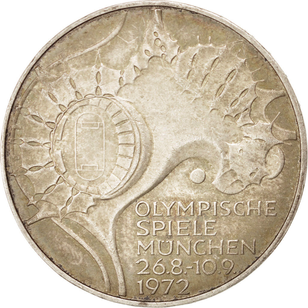 Moneda, ALEMANIA - REPÚBLICA FEDERAL, 10 Mark, 1972, Karlsruhe, MBC, Plata
