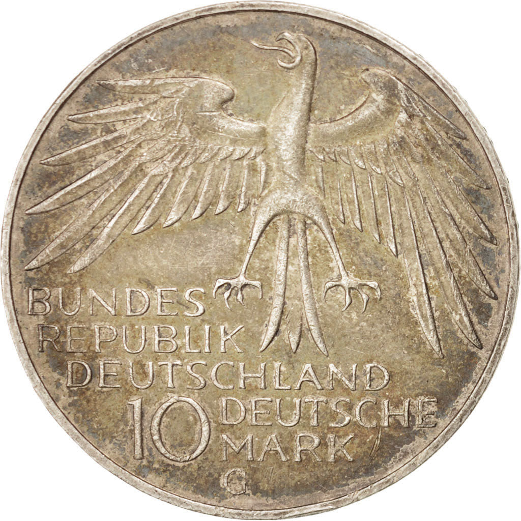 Moneda, ALEMANIA - REPÚBLICA FEDERAL, 10 Mark, 1972, Karlsruhe, MBC, Plata