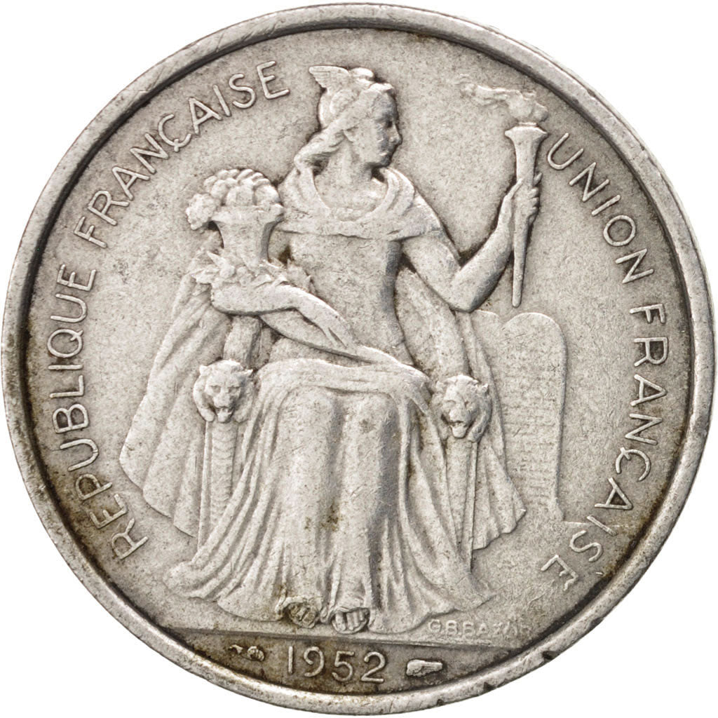 Coin, New Caledonia, 5 Francs, 1952, EF(40-45), Aluminum, KM:4, Lecompte:71