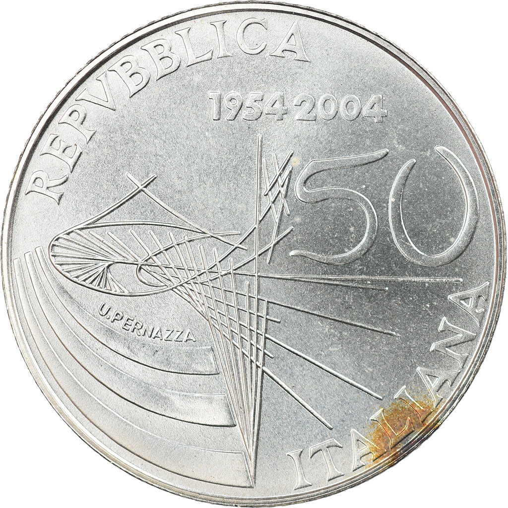 Italy, 5 Euro, 50 ans de la télévision, 2004, Rome, MS(65-70), Silver, KM:254