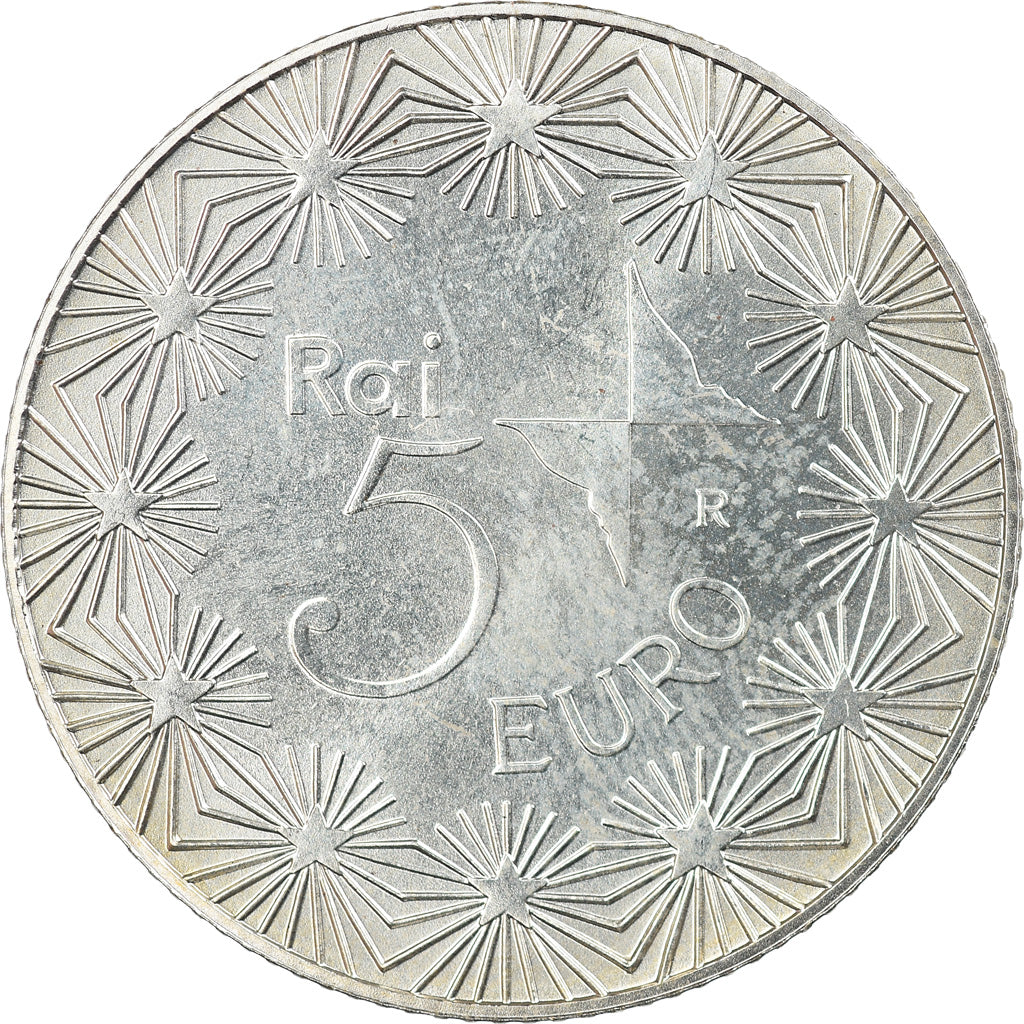 Italy, 5 Euro, 50 ans de la télévision, 2004, Rome, MS(65-70), Silver, KM:254