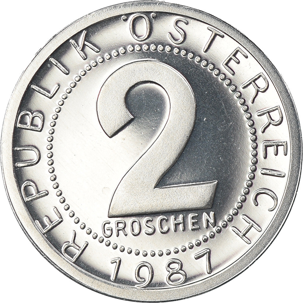 Münze, Österreich, 2 Groschen, 1987, Proof, STGL, Aluminium, KM:2876