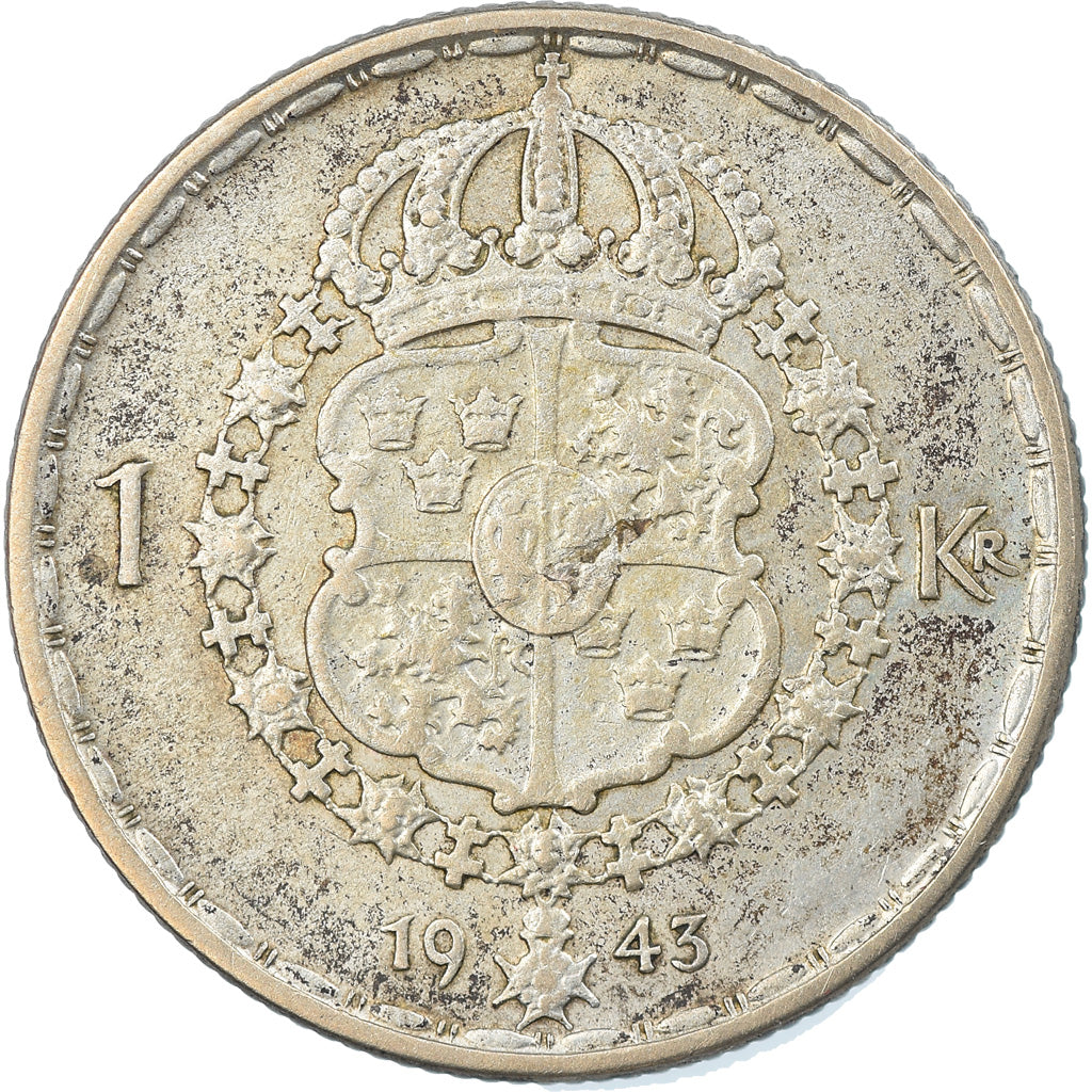 Moeda, Suécia, Gustaf V, Krona, 1943, VF(30-35), Prata, KM:814