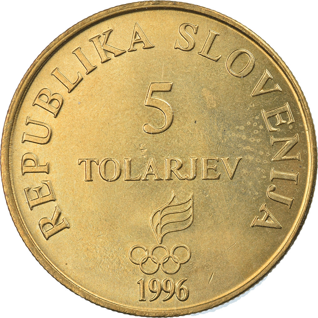 Coin, Slovenia, 5 Tolarjev, 1996, MS(64), Nickel-brass, KM:33