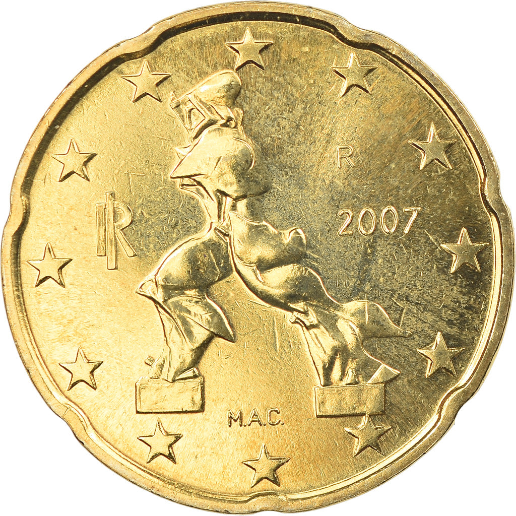Italy, 20 Euro Cent, 2007, Rome, MS(65-70), Brass, KM:214