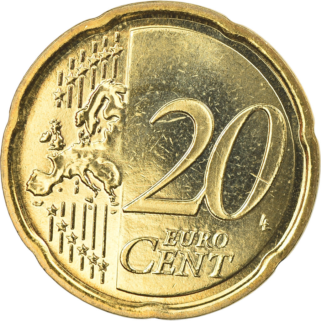Włochy, 20 Euro Cent, 2008, Rome, MS(65-70), Mosiądz, KM:248