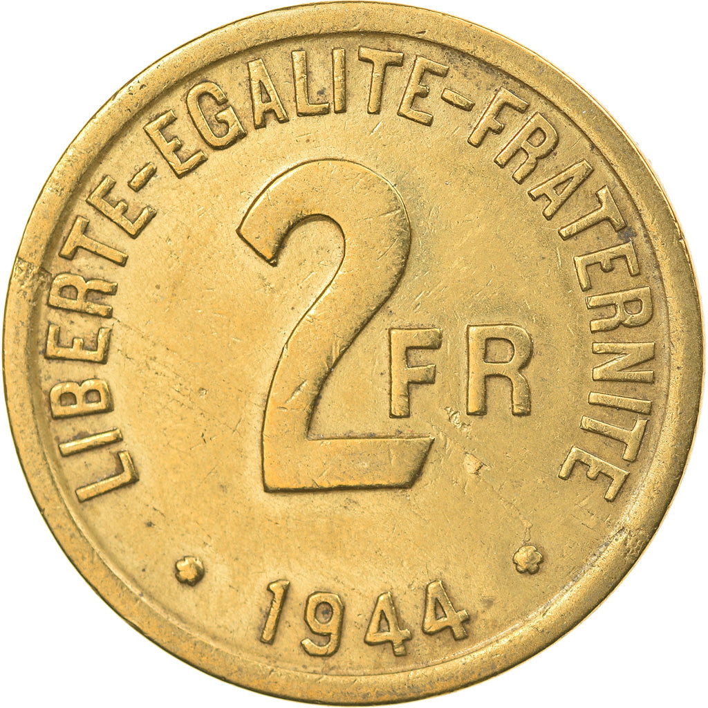 Moneda, Francia, France Libre, 2 Francs, 1944, Philadelphia, MBC, Latón