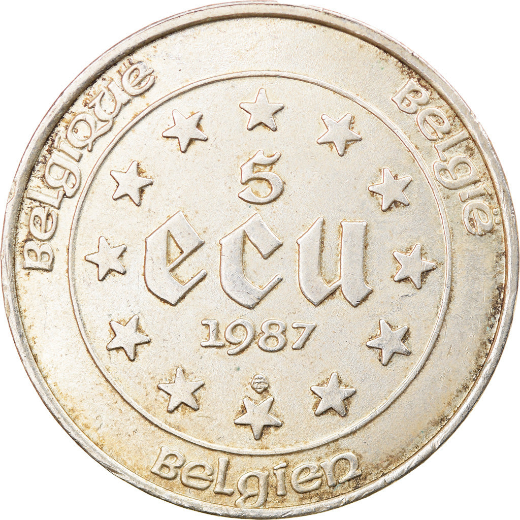 Moneda, Bélgica, 5 Ecu, 1987, MBC, Plata, KM:166