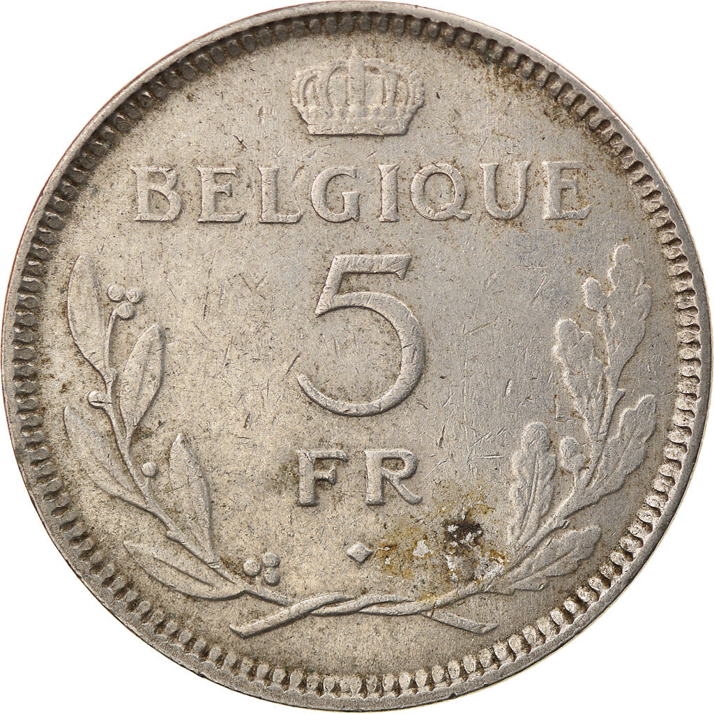 Coin, Belgium, 5 Francs, 5 Frank, 1937, EF(40-45), Nickel, KM:108