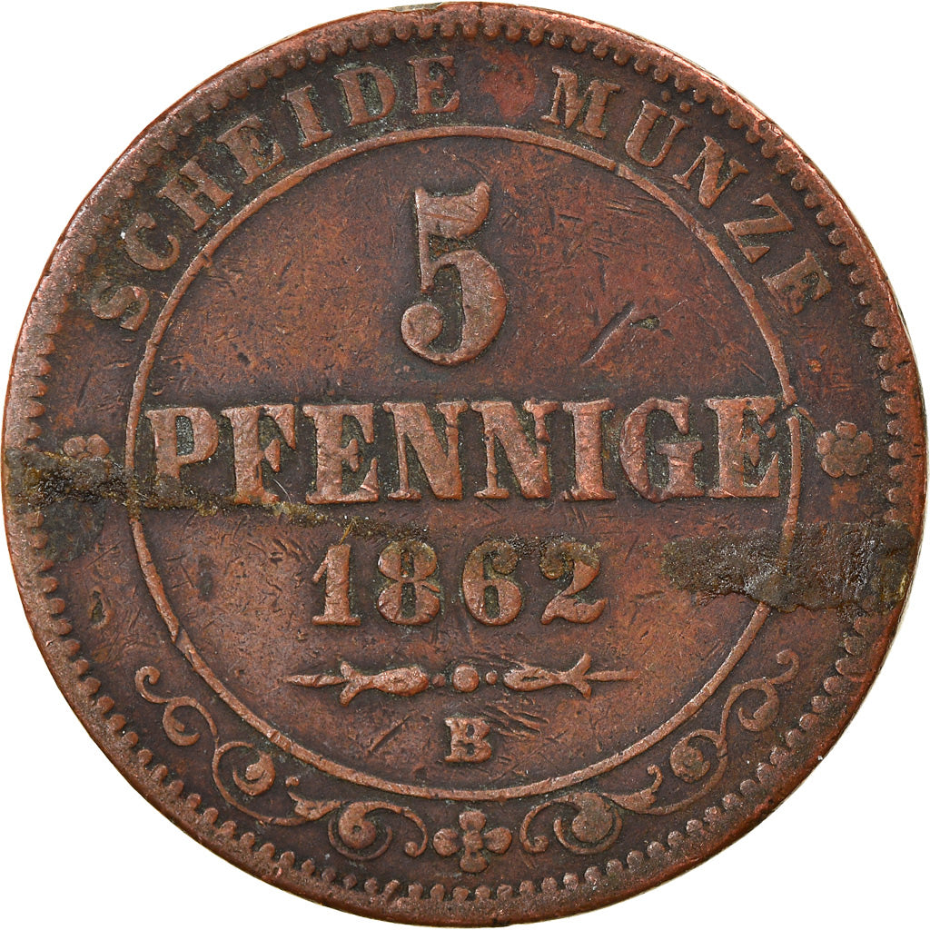 Moneta, Stati tedeschi, SAXONY-ALBERTINE, Johann, 5 Pfennig, 1862, Dresde, MB+