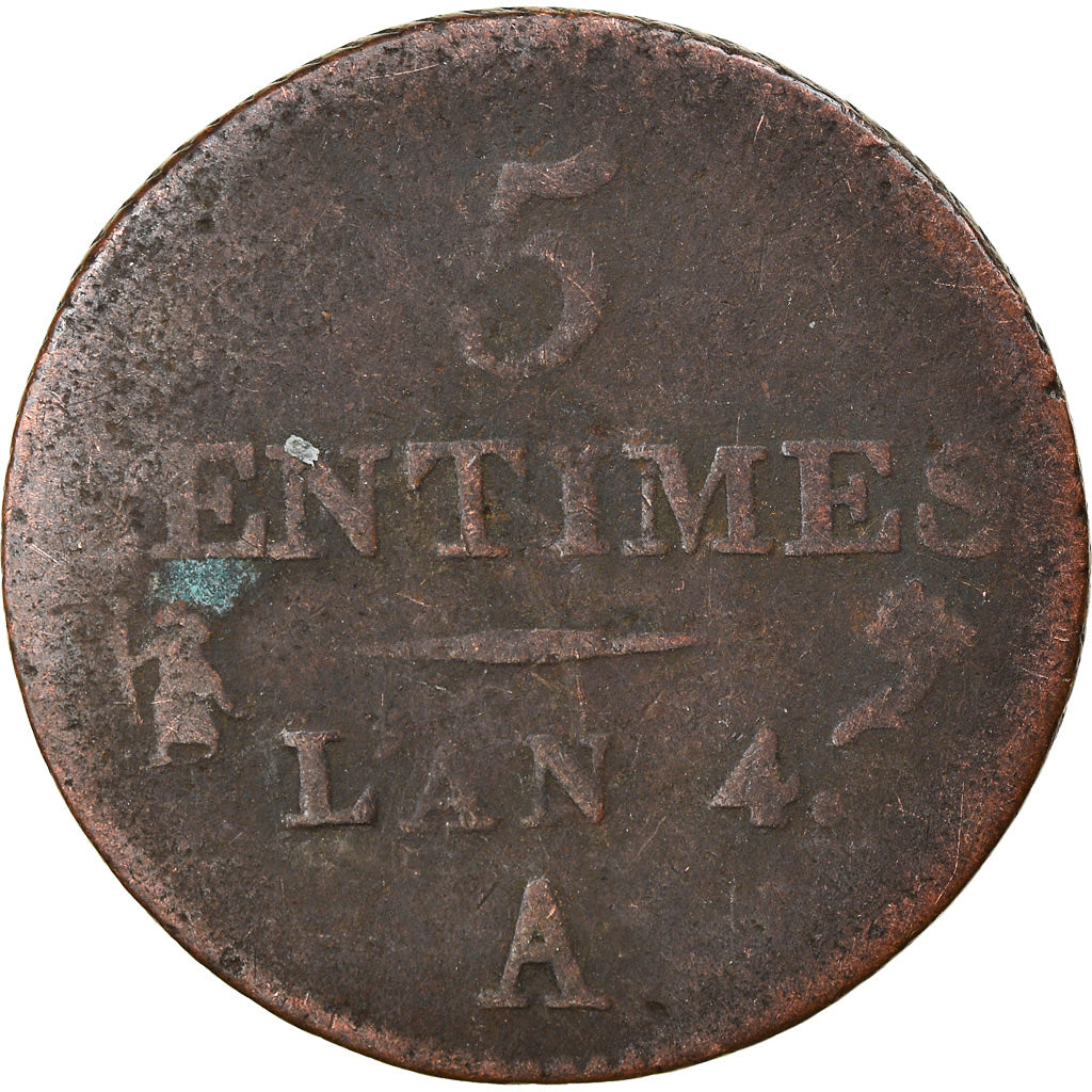 Moeda, França, Dupré, 5 Centimes, AN 4, Paris, F(12-15), Bronze, KM:635.1