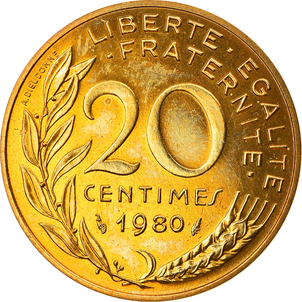 Moneda, Francia, Marianne, 20 Centimes, 1980, Paris, SC, Aluminio - bronce