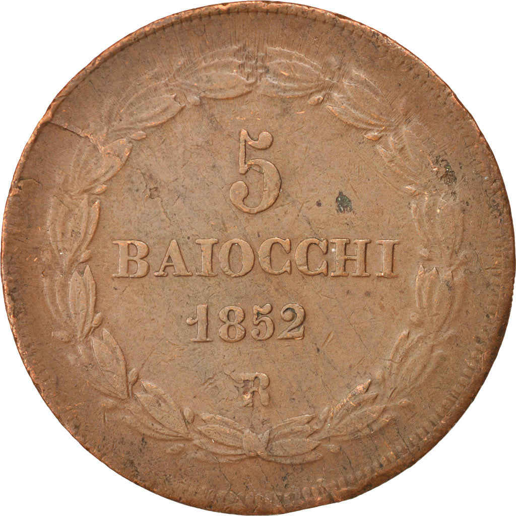 Coin, ITALIAN STATES, PAPAL STATES, Pius IX, 5 Baiocchi, 1852, Roma, EF(40-45)