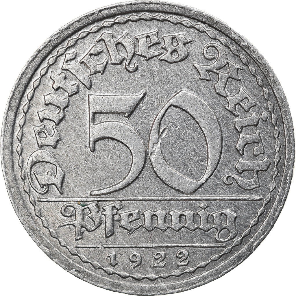 Moneta, GERMANIA, REPUBBLICA DI WEIMAR, 50 Pfennig, 1922, Muldenhütten, BB