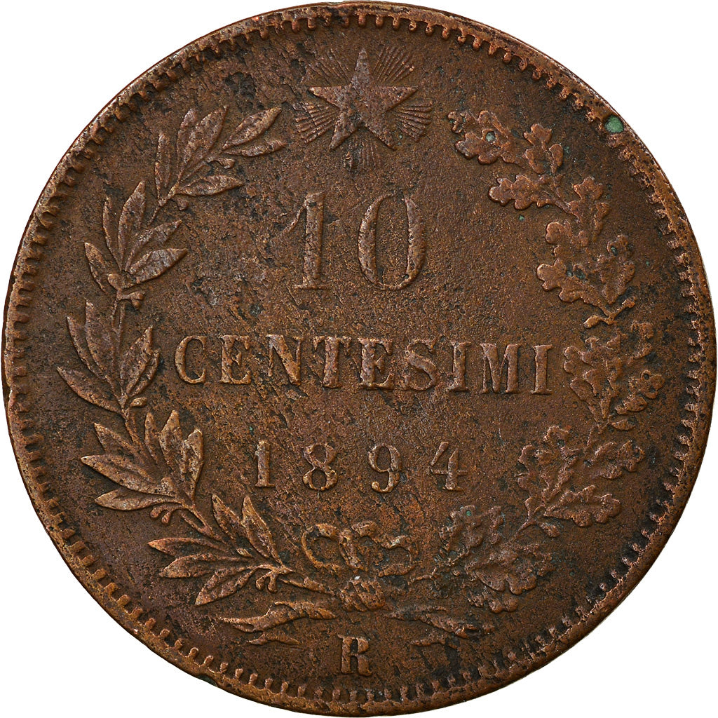 Moneta, Włochy, Umberto I, 10 Centesimi, 1894, Rome, VF(20-25), Miedź, KM:27.2