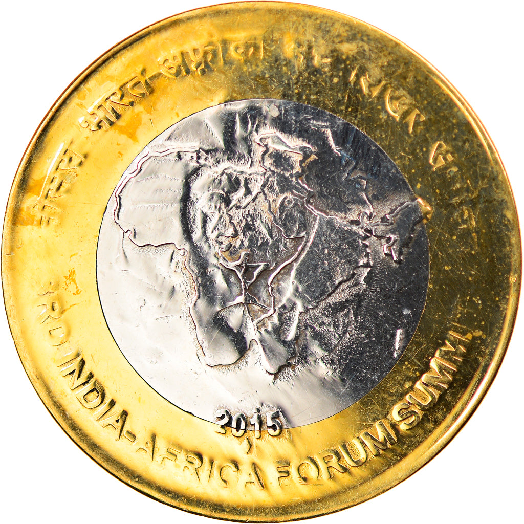 Moneda, India, 10 Rupees, 2015, 3e sommet du Forum Inde-Afrique, SC, Bimetálico