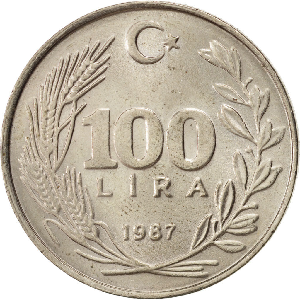 Coin, Turkey, 100 Lira, 1987, MS(63), Copper-Nickel-Zinc, KM:967