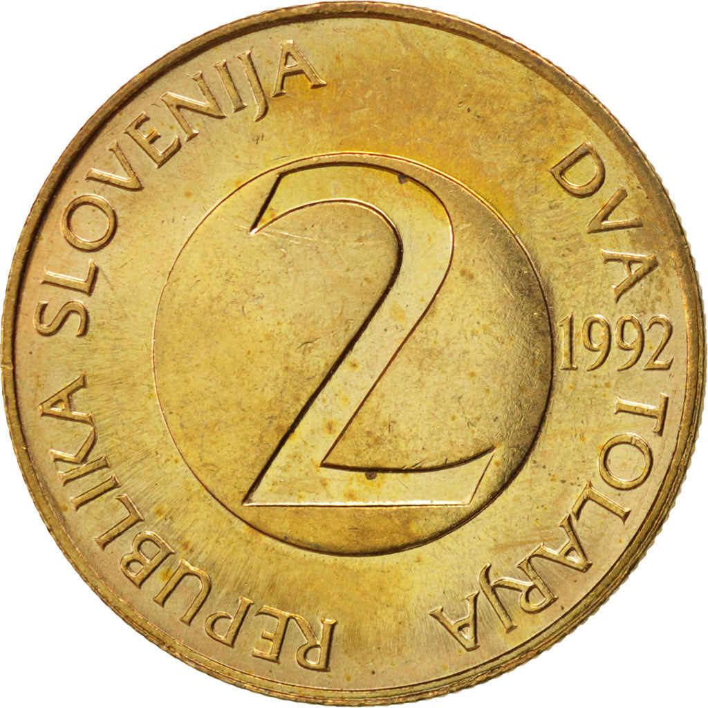 Coin, Slovenia, 2 Tolarja, 1992, MS(60-62), Nickel-brass, KM:5