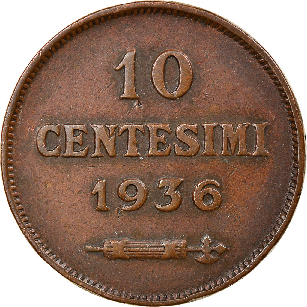 Moneta, San Marino, 10 Centesimi, 1936, Rome, BB+, Bronzo, KM:13