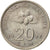 Moneda, Malasia, 20 Sen, 1992, SC, Cobre - níquel, KM:52