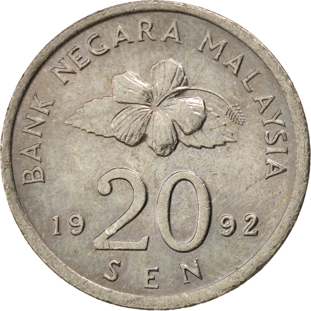 Coin, Malaysia, 20 Sen, 1992, MS(63), Copper-nickel, KM:52