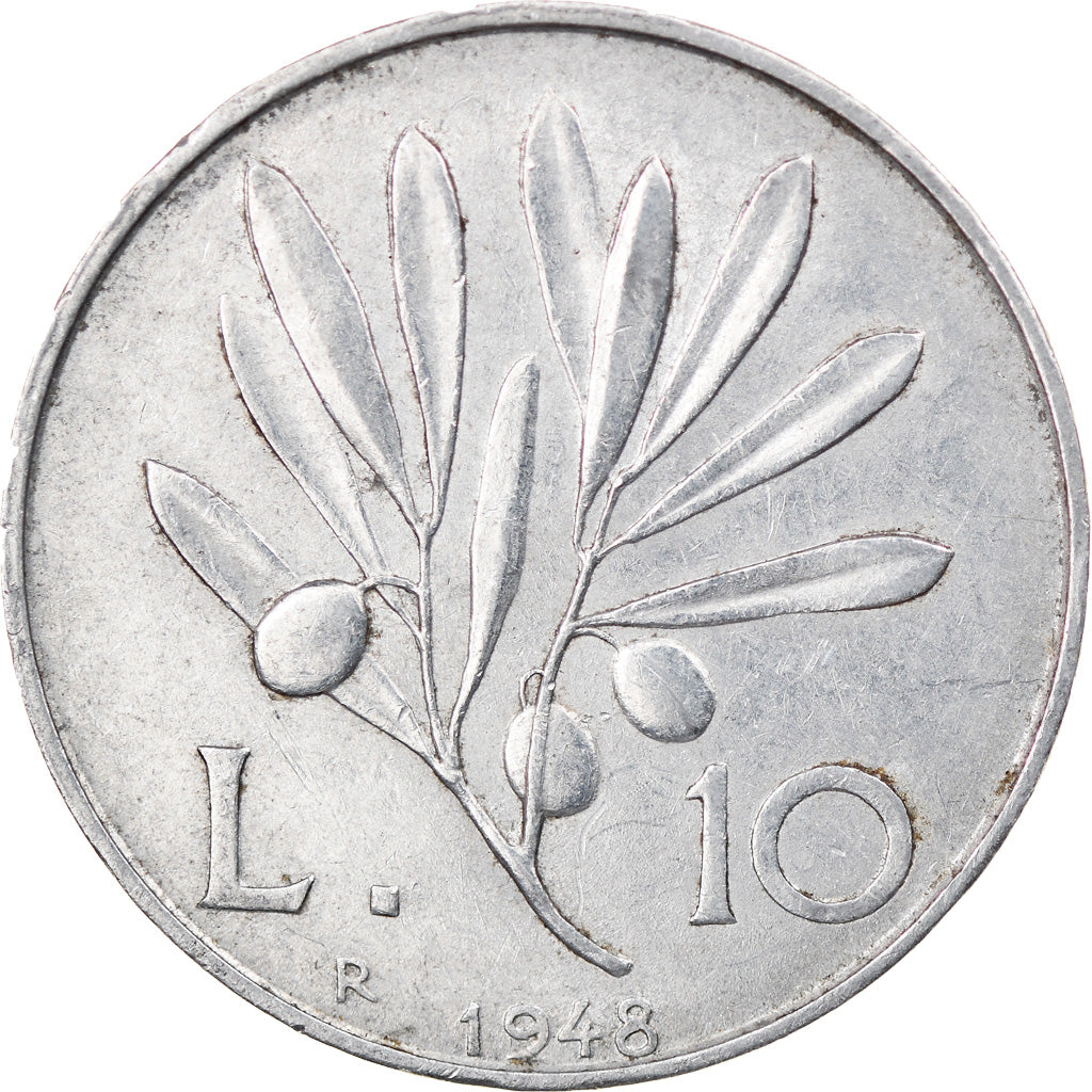 Coin, Italy, 10 Lire, 1948, Rome, EF(40-45), Aluminum, KM:90