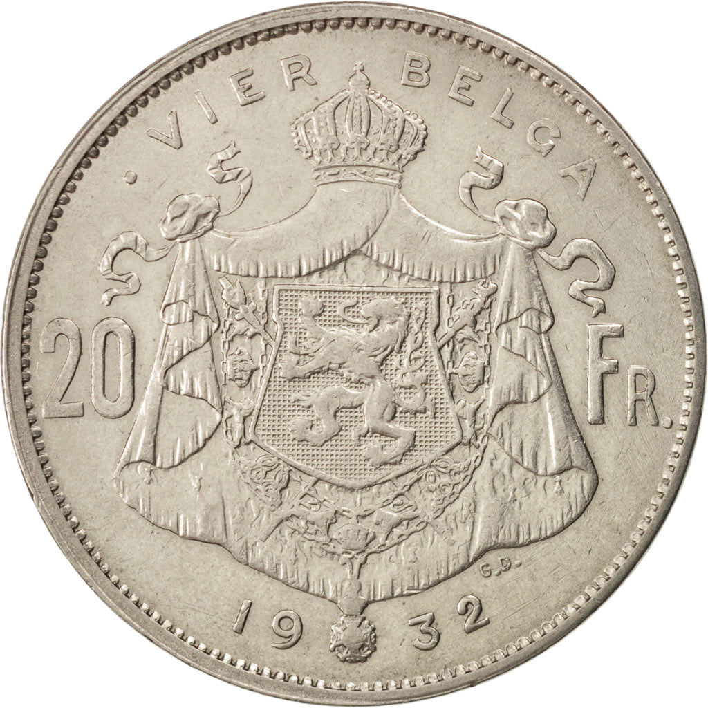 Munten, België, 20 Francs, 20 Frank, 1932, ZF+, Nickel, KM:102