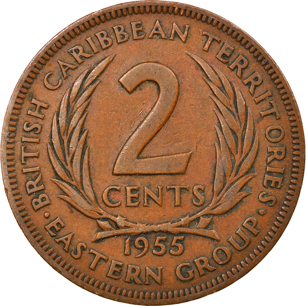 Coin, East Caribbean States, Elizabeth II, 2 Cents, 1955, VF(30-35), Bronze