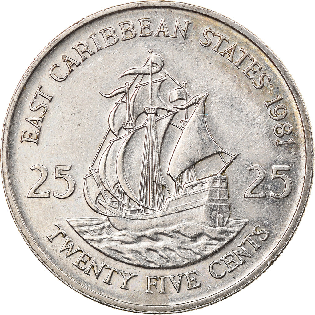 Moneda, Estados del Caribe Oriental , Elizabeth II, 25 Cents, 1981, MBC, Cobre -