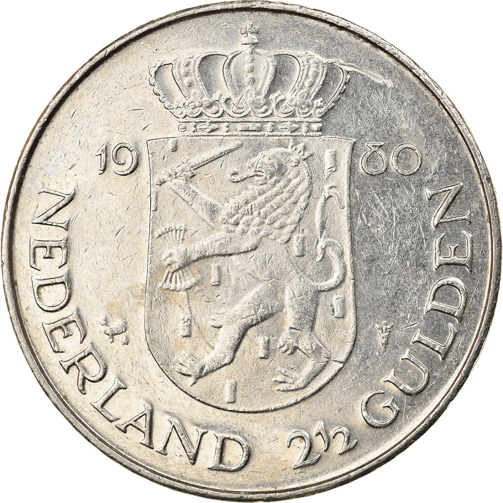 Coin, Netherlands, Beatrix, 2-1/2 Gulden, 1980, EF(40-45), Nickel, KM:201