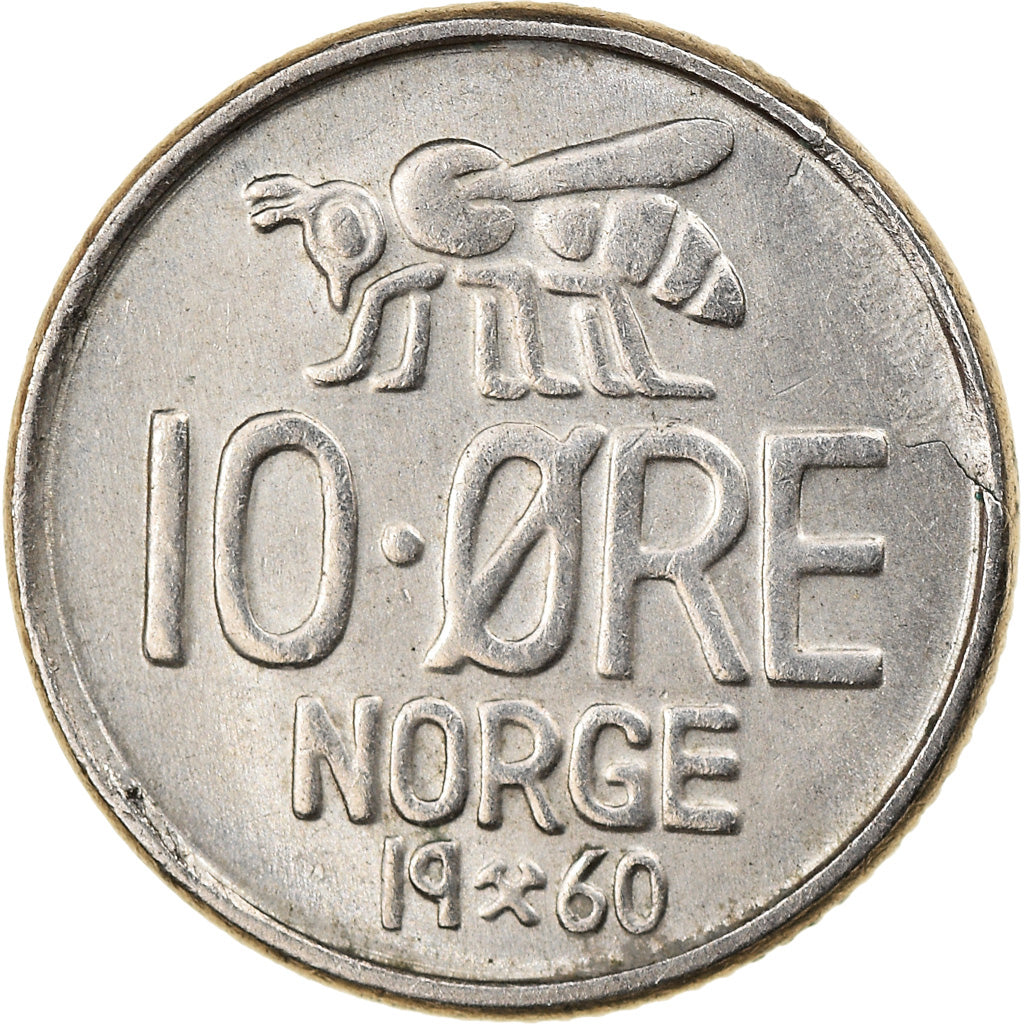 Coin, Norway, Olav V, 10 Öre, 1960, AU(55-58), Copper-nickel, KM:411