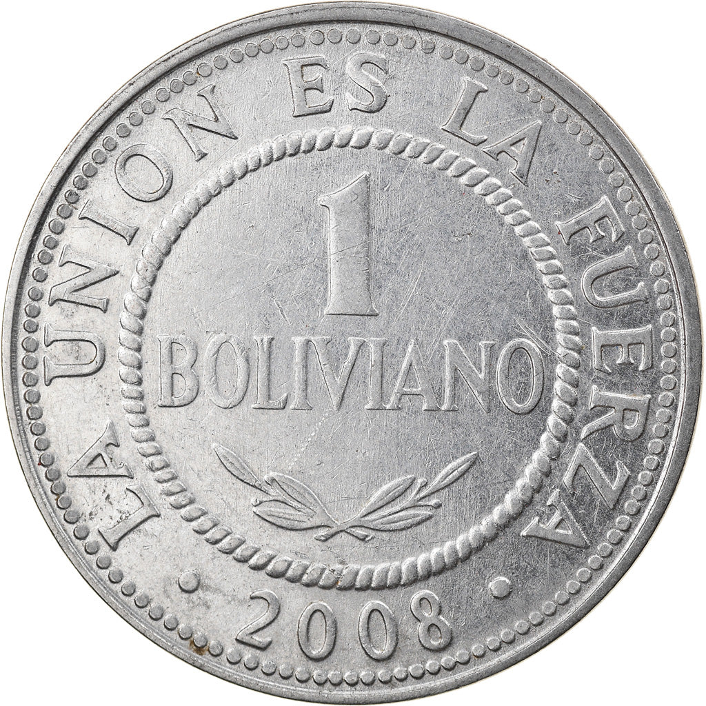 Coin, Bolivia, Boliviano, 2008, AU(55-58), Stainless Steel, KM:205