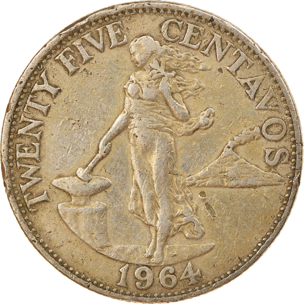 Moeda, Filipinas, 25 Centavos, 1964, VF(30-35), Cobre-Níquel-Zinco, KM:189.1