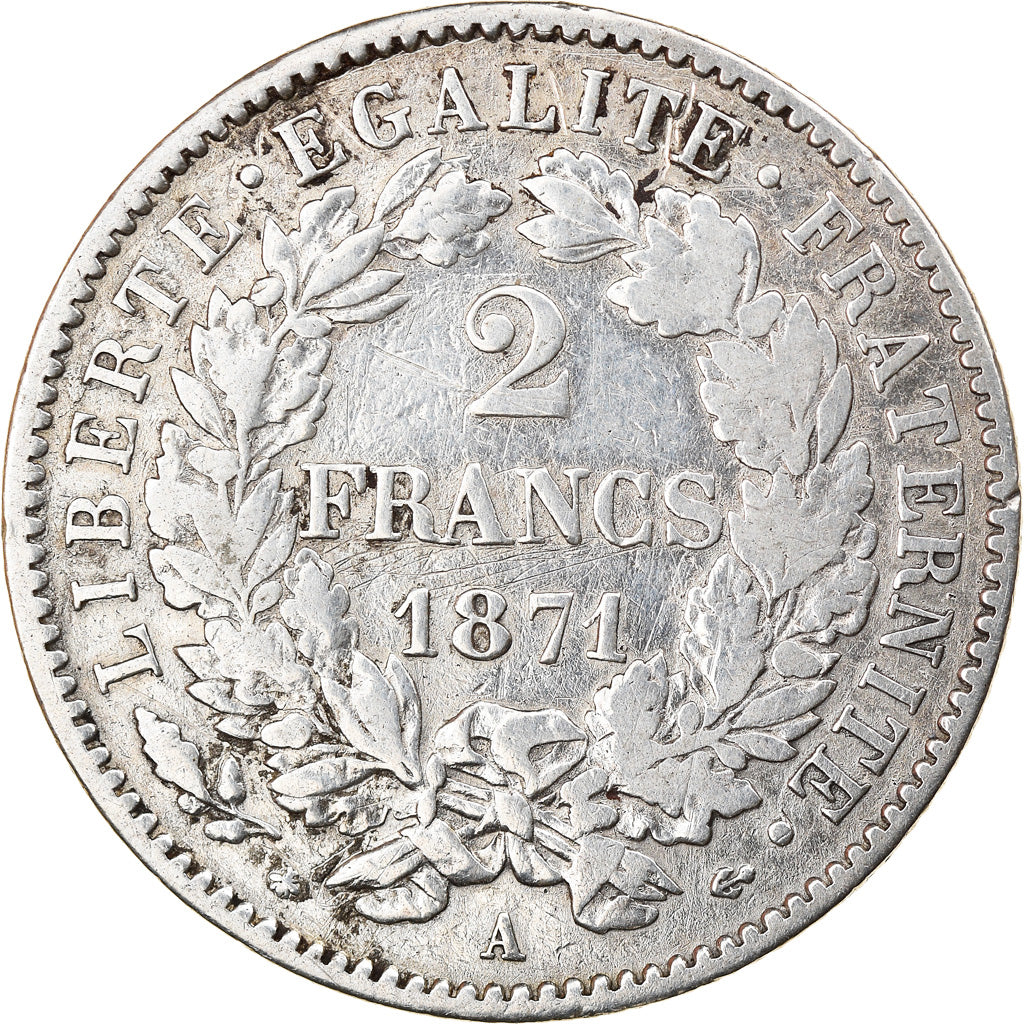 Coin, France, Cérès, 2 Francs, 1871, Paris, VF(20-25), Silver, KM:817.1