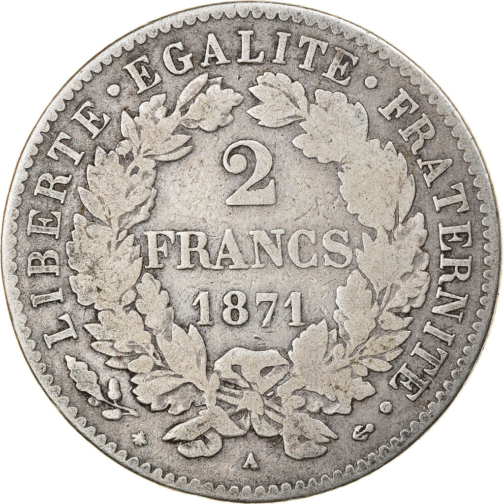Monnaie, France, Cérès, 2 Francs, 1871, Paris, TB, Argent, Gadoury:530