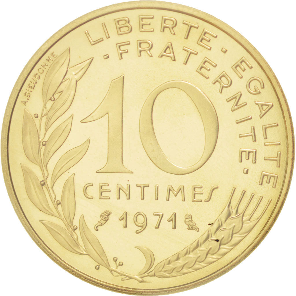 Coin, France, 10 Centimes, 1971, MS(65-70), Aluminum-Bronze, KM:P418