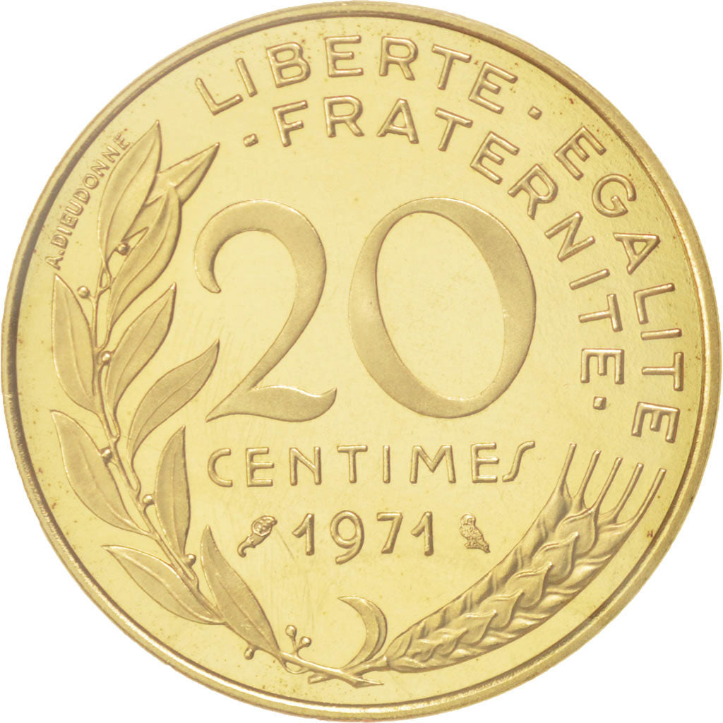 Moneta, Francia, 20 Centimes, 1971, FDC, Alluminio-bronzo, KM:P421