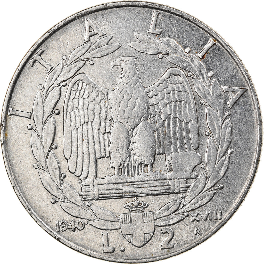 Coin, Italy, Vittorio Emanuele III, 2 Lire, 1940, Rome, AU(55-58), Stainless