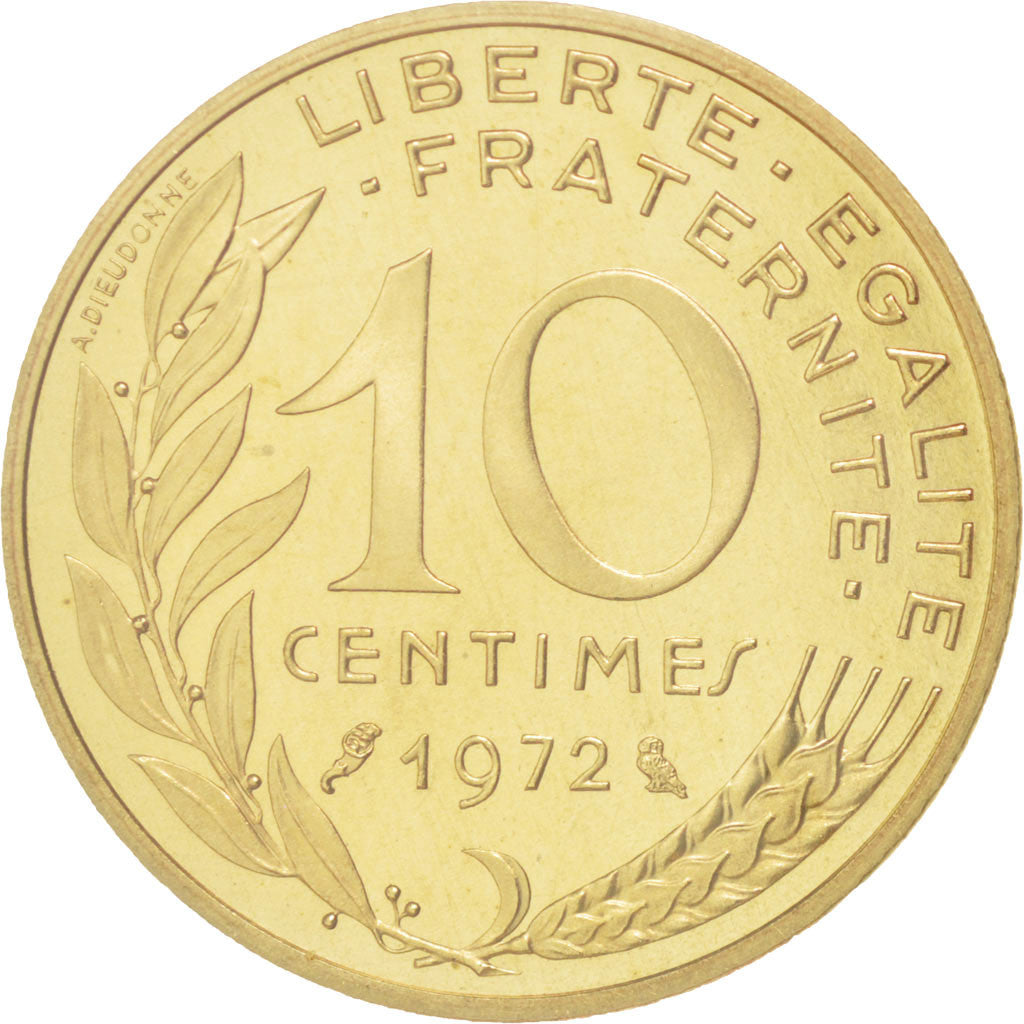 Coin, France, 10 Centimes, 1972, MS(65-70), Aluminum-Bronze, KM:P443