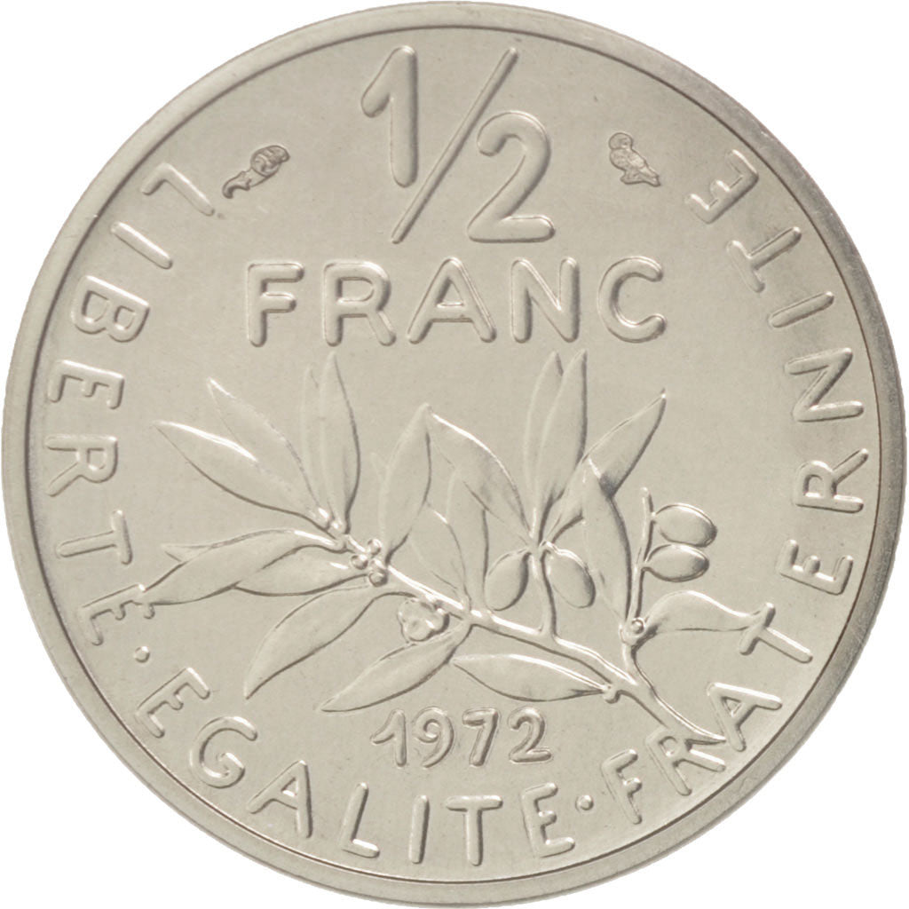 Coin, France, 1/2 Franc, 1972, MS(65-70), Nickel, KM:P449, Gadoury:91.P1