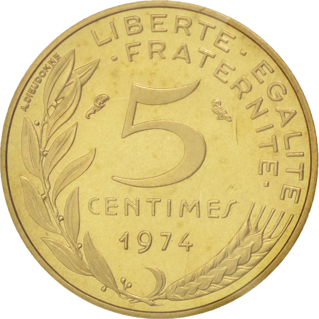 Coin, France, 5 Centimes, 1974, MS(65-70), Aluminum-Bronze, KM:P488
