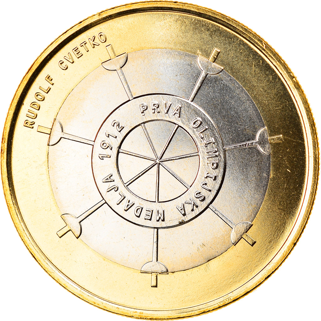 Eslovénia, 3 Euro, 1er médaillé olympique, 2012, MS(65-70), Bimetálico
